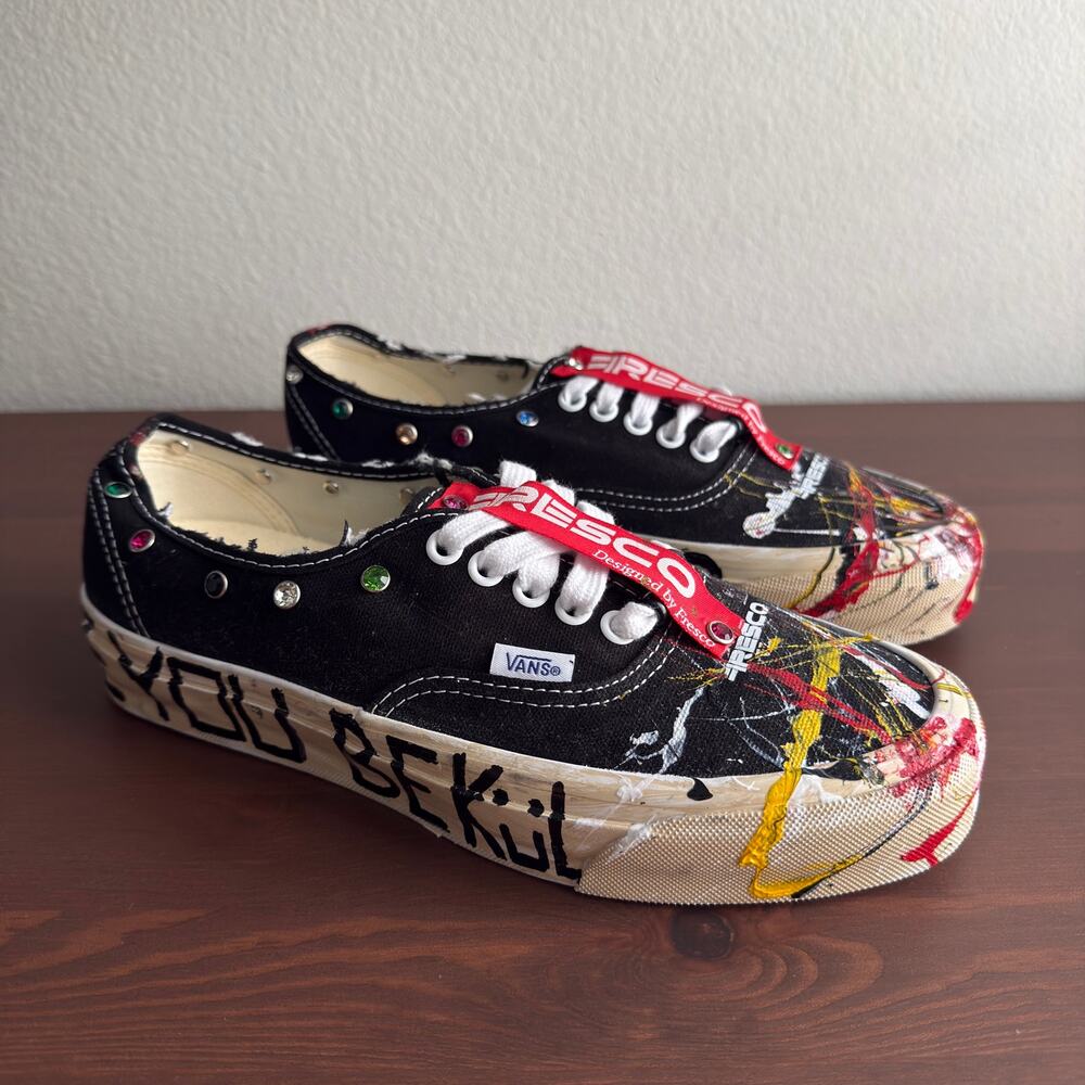 Vans Authentic Custom Designed by Fresco Hand Painted Rhinestone Black US 8
